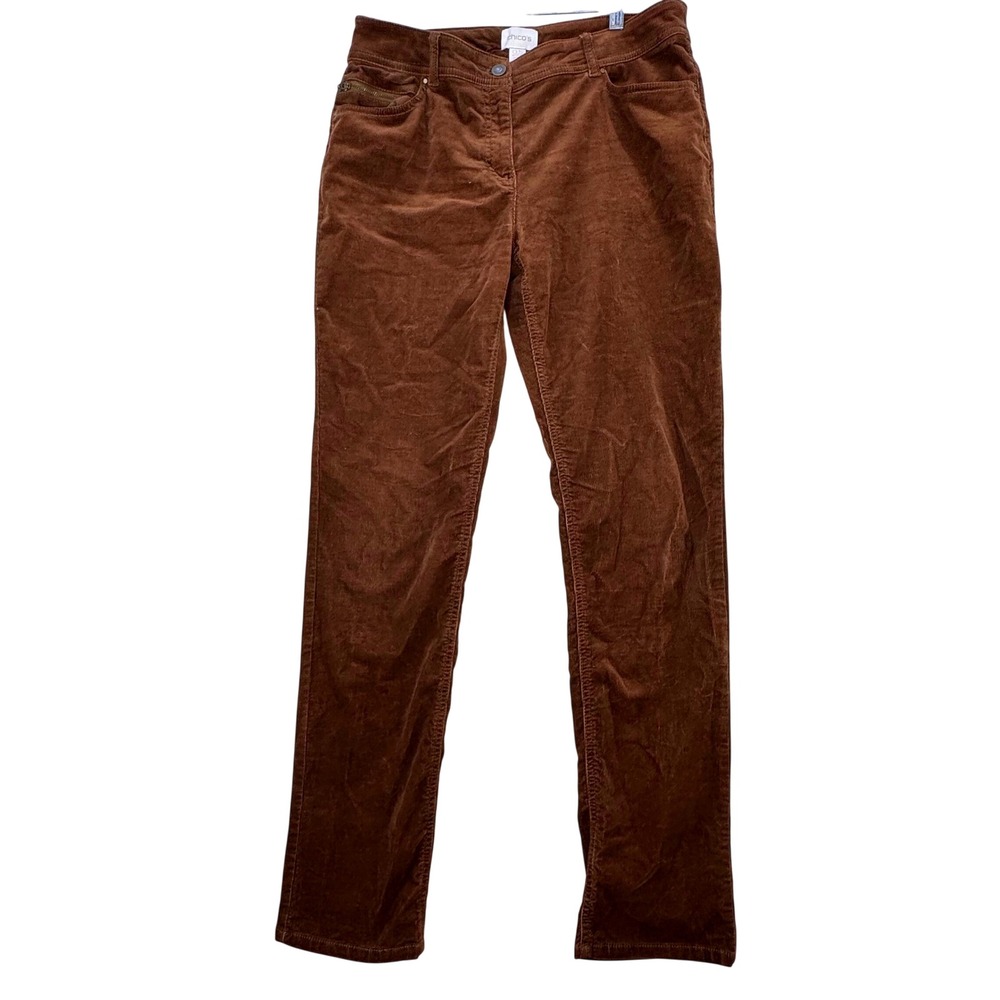 Chico's 0.5 Corduroy Pants Women 6 Brown Straight Leg Mid Rise Dark Academia